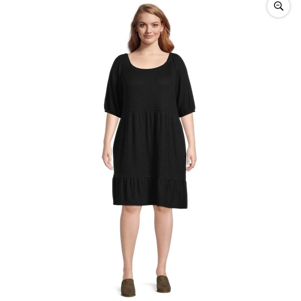 Terra & Sky • Women's Plus Size Black Soot Thermal Knit Dress Size 0X 14W NWT